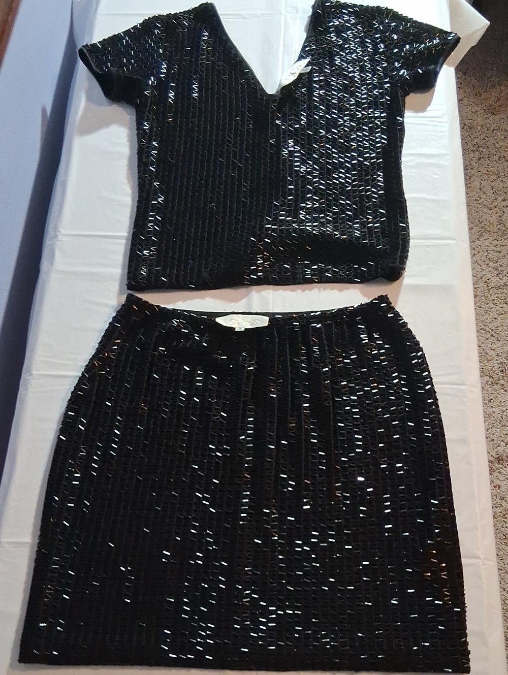 Black Sequin Women's Skirt With Matching Top Elegant Eveningwear